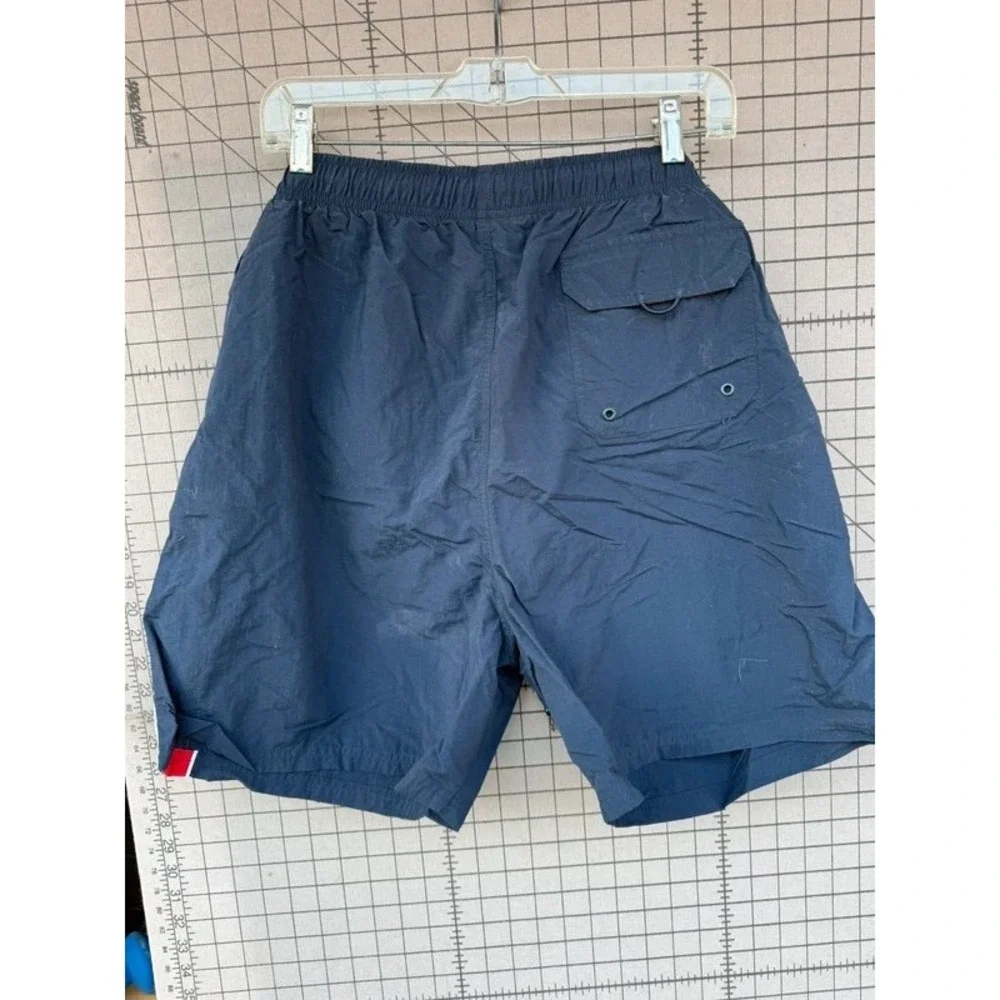 C&B Mens Swim Trunks Navy Blue Red Side Stripe Large